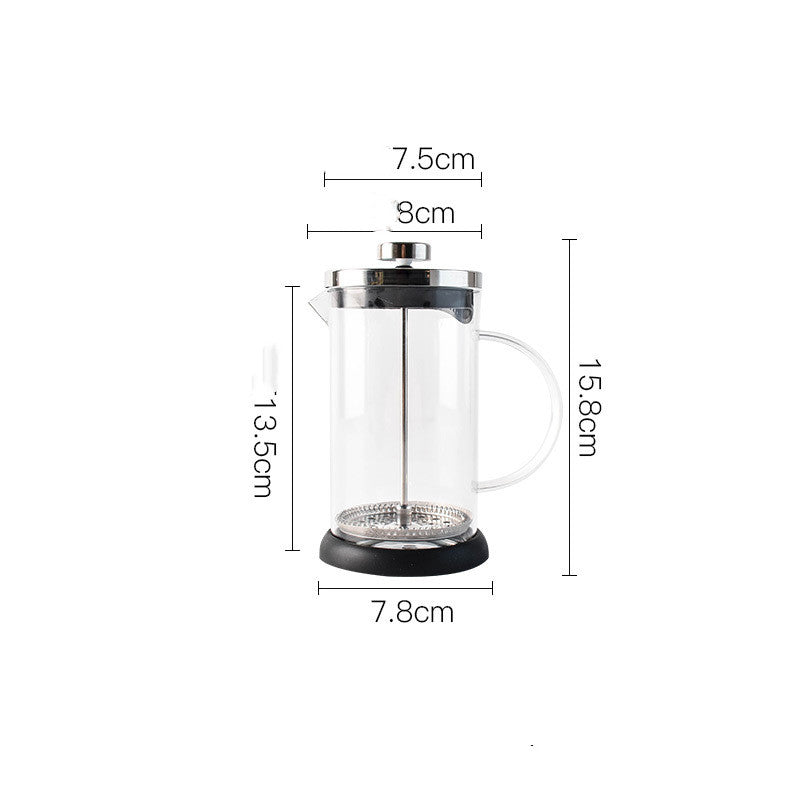 French Pot Stainless Steel Filter Pressure Pot Glass Tea Infuser Portable Milking
