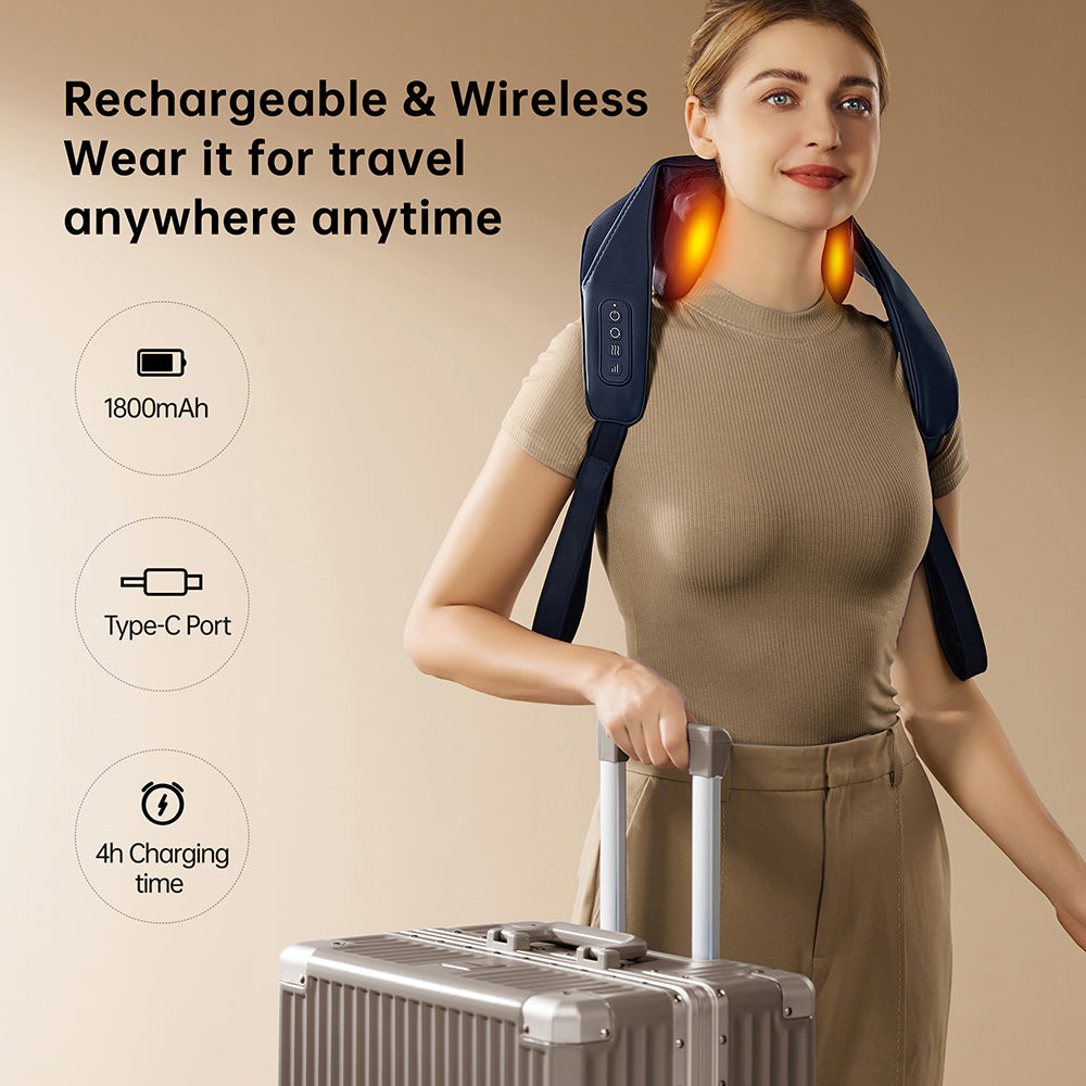 Kneading Shoulder Massager with Heat Therapy 2 Speed Modes Portable Neck Back Pain Relief